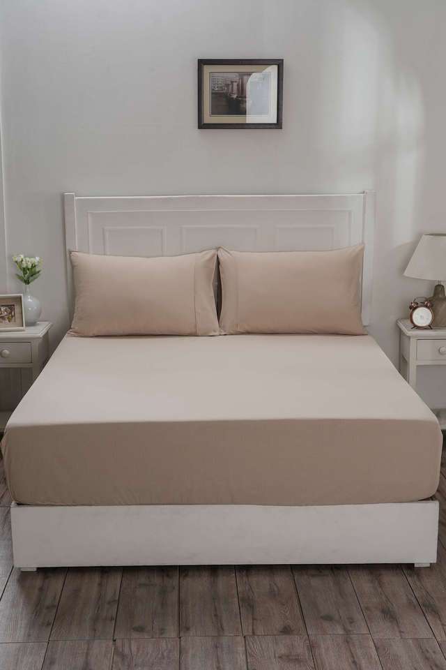 Colorart-Eden-144-TC-Cotton-Solid-Sand-Dune-Double-Fitted-Sheet-With-2-Pillow-Covers