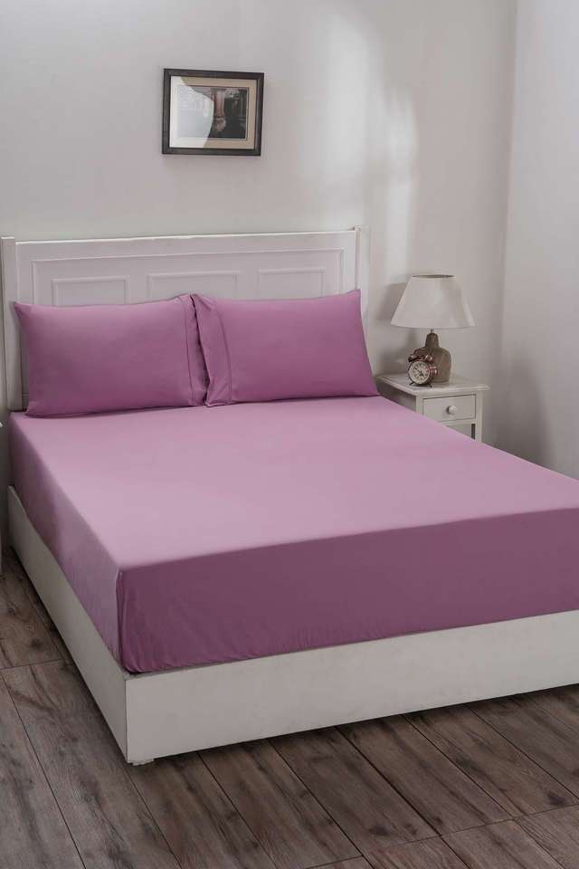 Colorart-Eden-144-TC-Cotton-Solid-Heather-Rose-Double-Fitted-Sheet-With-2-Pillow-Covers