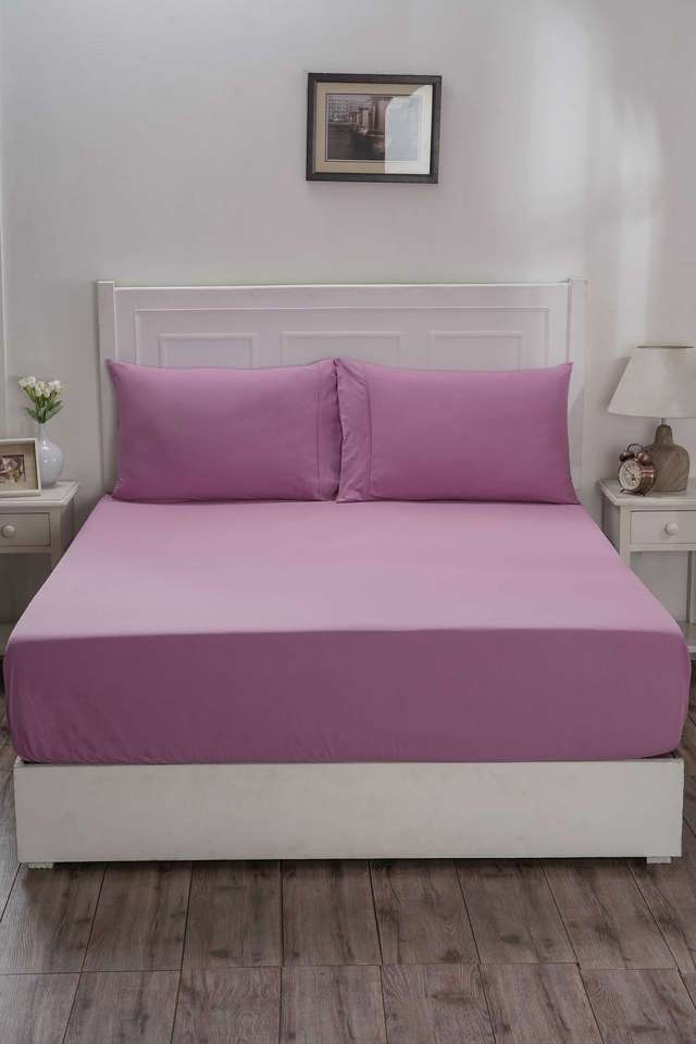 Colorart-Eden-144-TC-Cotton-Solid-Heather-Rose-Double-Fitted-Sheet-With-2-Pillow-Covers