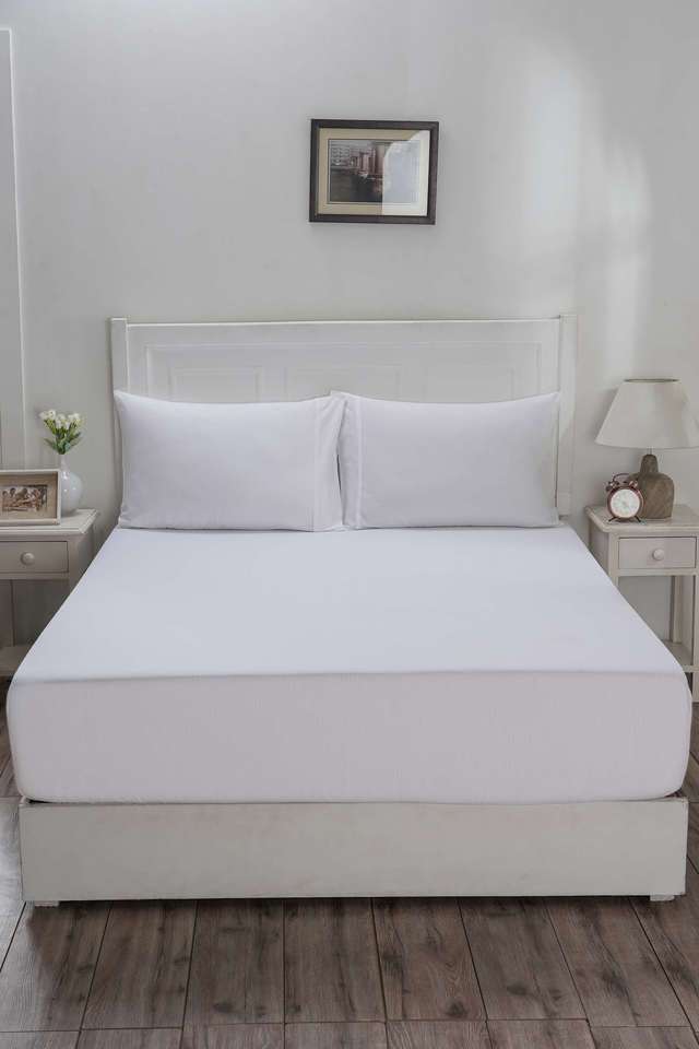 Colorart-Eden-144-TC-Cotton-Solid-White-Single-Fitted-Sheet-With-1-Pillow-Cover