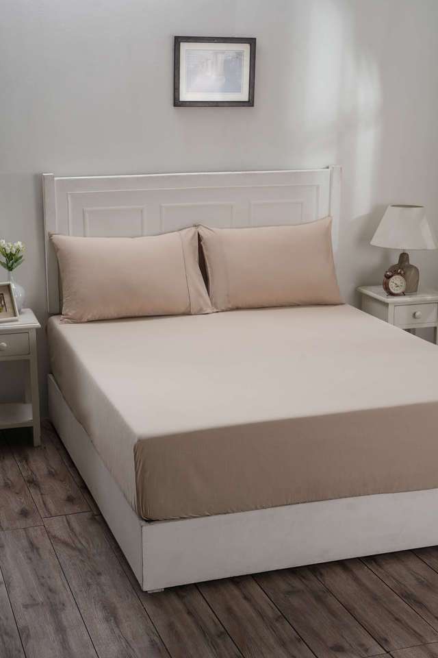 Colorart-Eden-144-TC-Cotton-Solid-Sand-Dune-Single-Fitted-Sheet-With-1-Pillow-Cover