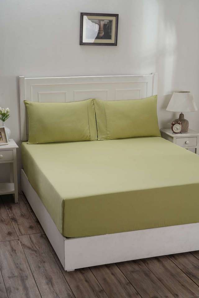 Colorart-Eden-144-TC-Cotton-Solid-Sage-Green-Single-Fitted-Sheet-With-1-Pillow-Cover