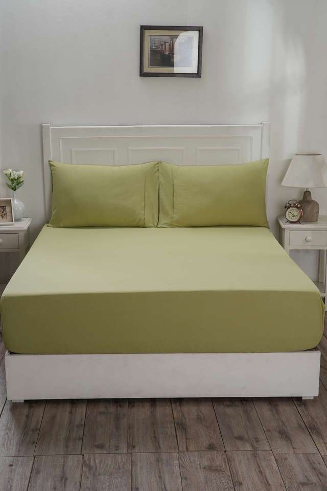 Colorart-Eden-144-TC-Cotton-Solid-Sage-Green-Single-Fitted-Sheet-With-1-Pillow-Cover