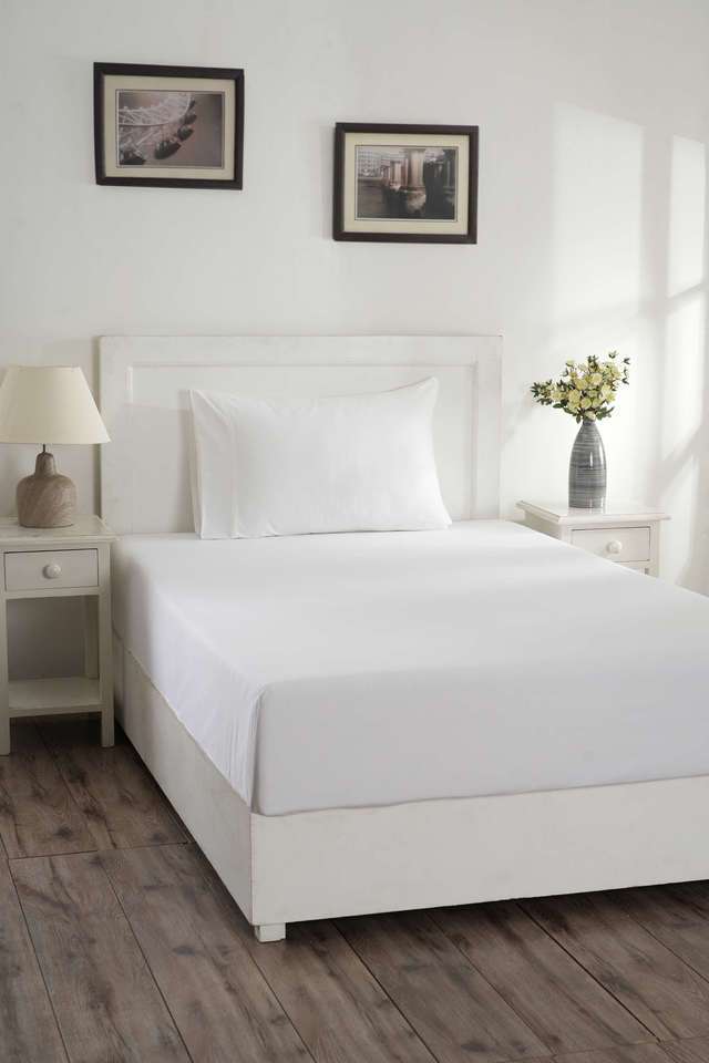 Colorart-Eden-144-TC-Cotton-Solid-White-Single-Bedsheet-With-1-Pillow-Cover