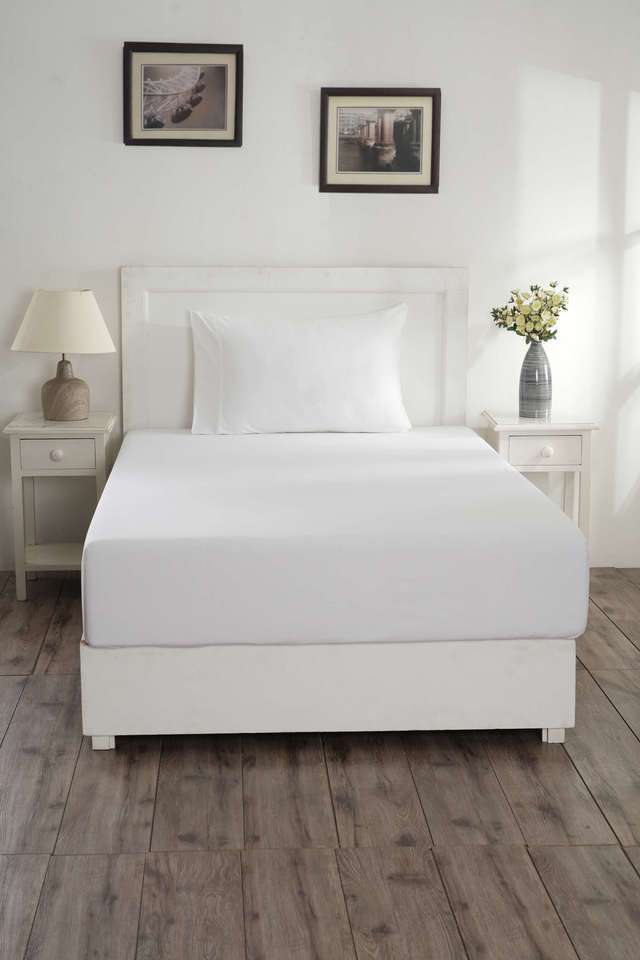 Colorart-Eden-144-TC-Cotton-Solid-White-Single-Bedsheet-With-1-Pillow-Cover