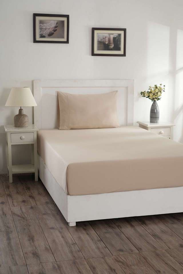 Colorart-Eden-144-TC-Cotton-Solid-Sand-Dune-Single-Bedsheet-With-1-Pillow-Cover