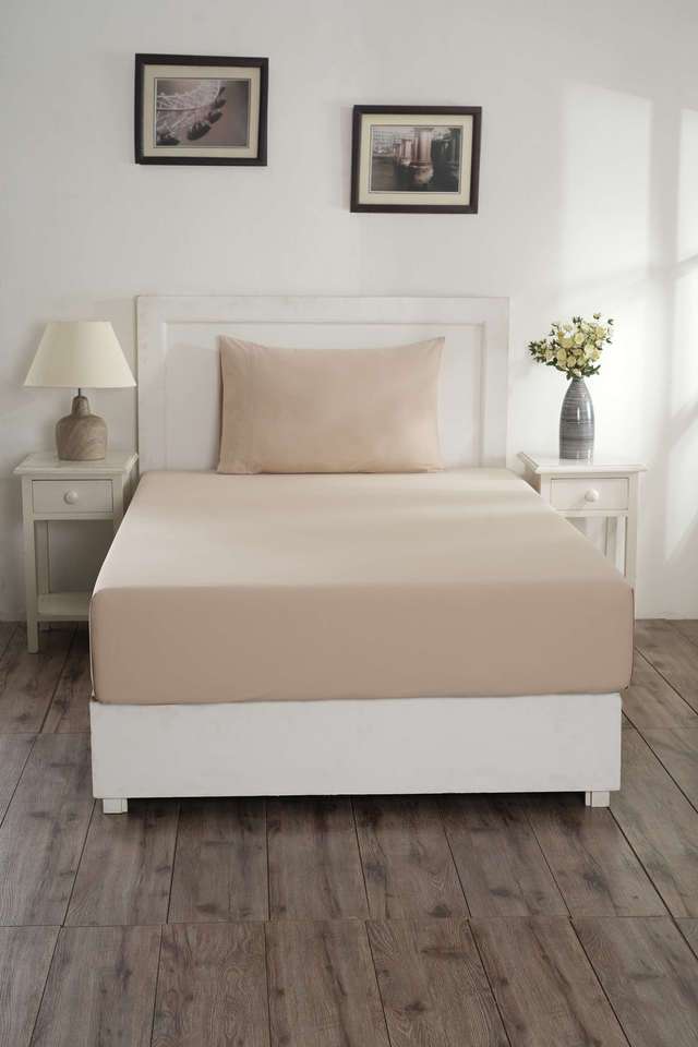 Colorart-Eden-144-TC-Cotton-Solid-Sand-Dune-Single-Bedsheet-With-1-Pillow-Cover