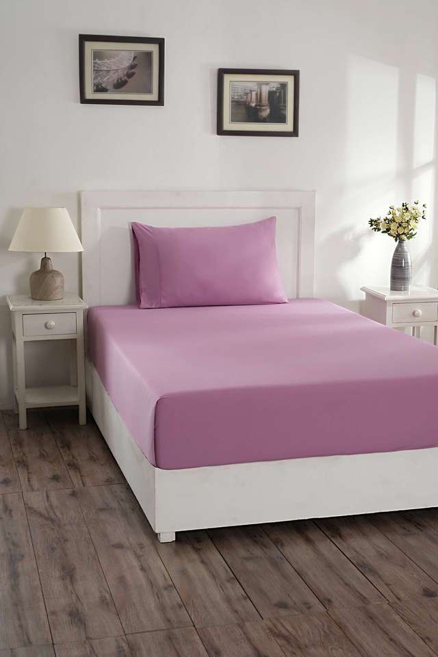 Colorart-Eden-144-TC-Cotton-Solid-Heather-Rose-Single-Bedsheet-With-1-Pillow-Cover
