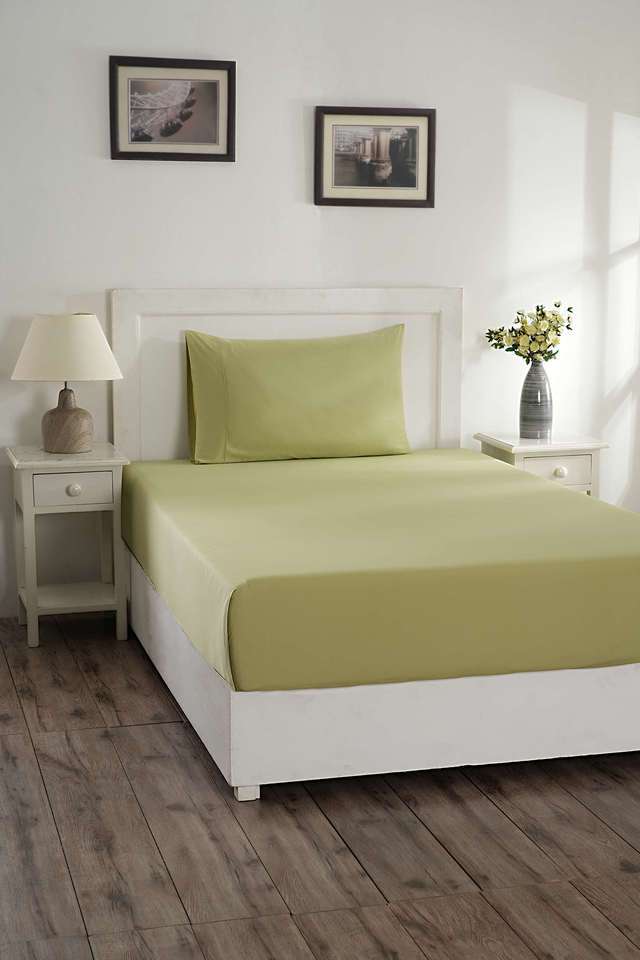 Colorart-Eden-144-TC-Cotton-Solid-Sage-Green-Single-Bedsheet-With-1-Pillow-Cover