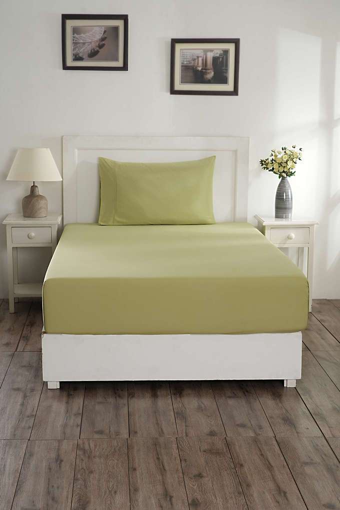 Colorart-Eden-144-TC-Cotton-Solid-Sage-Green-Single-Bedsheet-With-1-Pillow-Cover