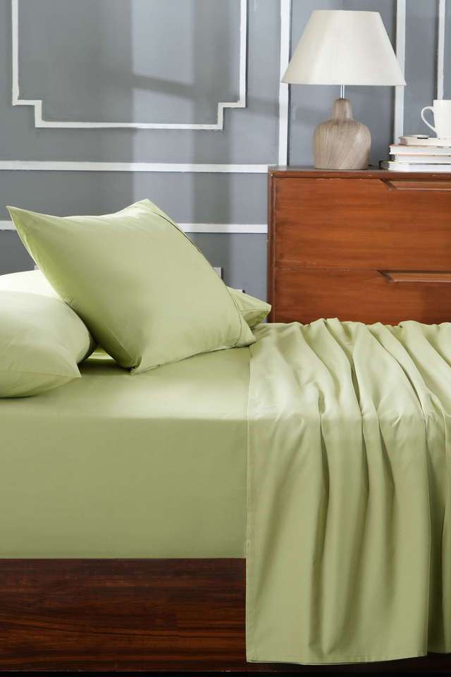 Colorart-Eden-144-TC-Cotton-Solid-Sage-Green-Double-Bedsheet-With-2-Pillow-Covers