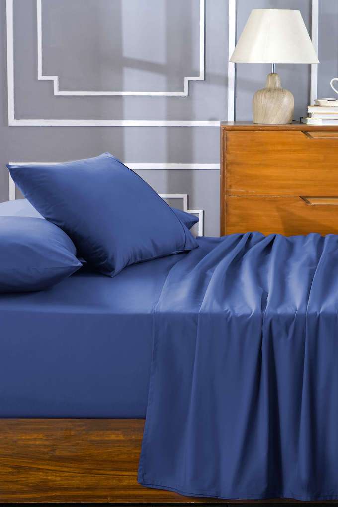 Colorart-Eden-144-TC-Cotton-Solid-Denim-Blue-King-Bedsheet-With-2-Pillow-Covers