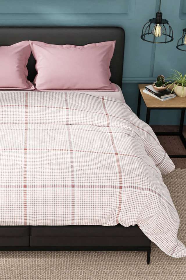 Super-Soft-100--Cotton-Fabric-Comforter-For-All-Weather---Double-(Fairwater)-Checks-Pink/Red