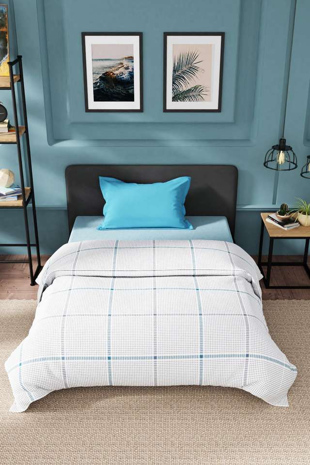 Super-Soft-100--Cotton-Fabric-Comforter-For-All-Weather---Single-(Fairwater)-Checks-Grey/Blue