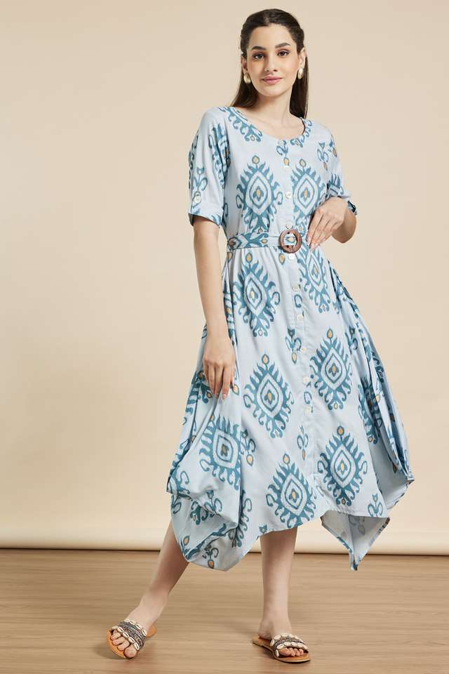 Printed-Round-Neck-Rayon-Women-s-Midi-Dress