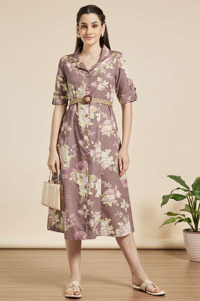 Midi Dress Shoppers Stop Maxi Dress Buy Haute Curry Mauve Printed Cotton  Blend Women's Midi Dress