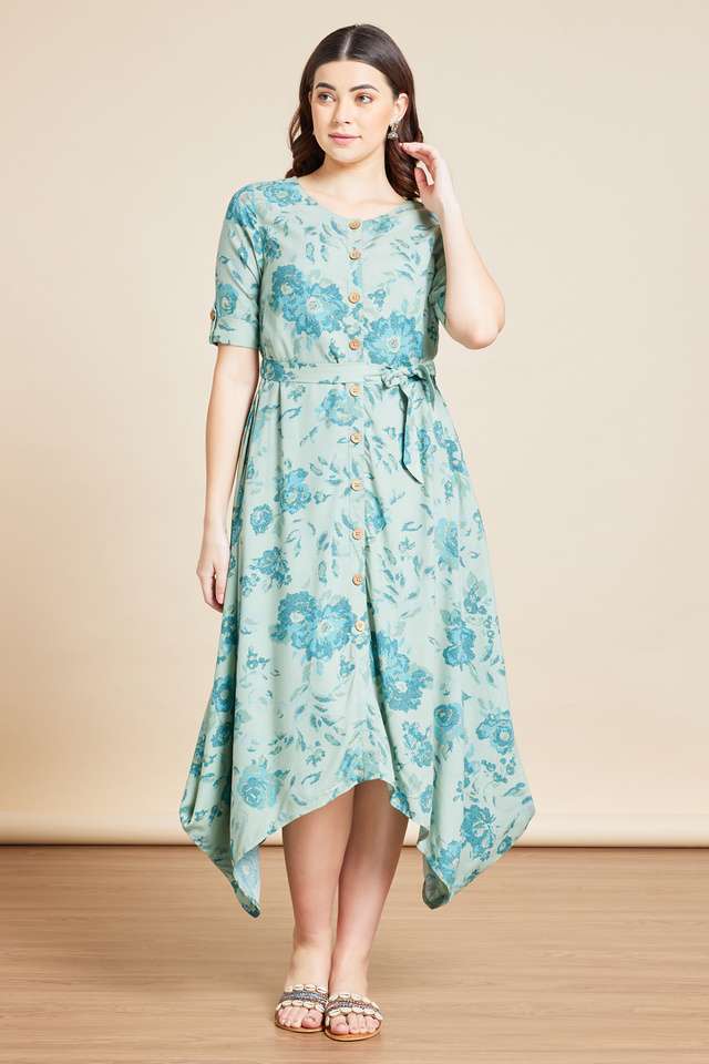 Printed-Round-Neck-Flex-Women-s-Midi-Dress