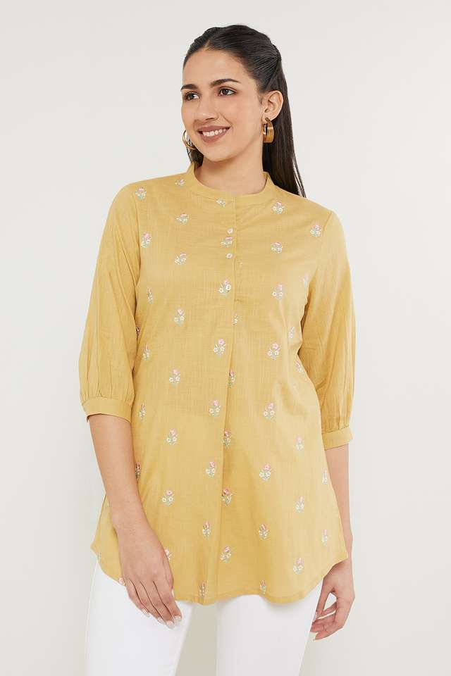 Embroidered-Cotton-Slub-Mandarin-Women-s-Casual-Wear-Tunic