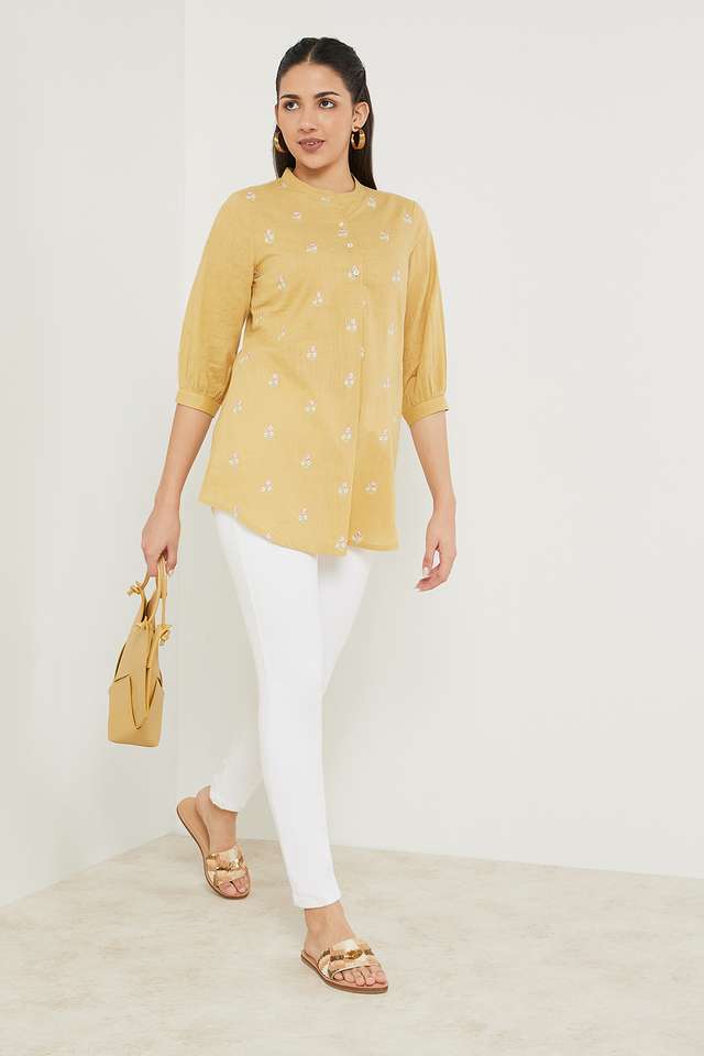 Embroidered-Cotton-Slub-Mandarin-Women-s-Casual-Wear-Tunic