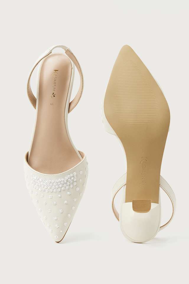 Buy Kashish Ivory Polyurethane Slipon Women's Ethnic Point Heels