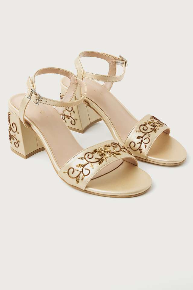 Polyurethane-Slipon-Women-s-Ethnic-Block-Heel-Sandals