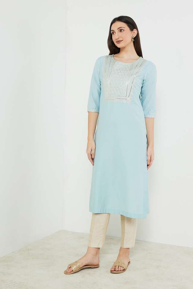 Embroidered-Viscose-Blend-Straight-Fit-Women-s-Kurta