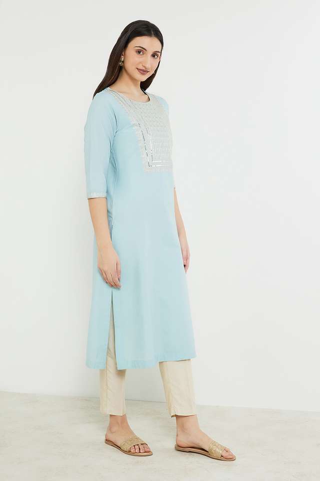 Embroidered-Viscose-Blend-Straight-Fit-Women-s-Kurta