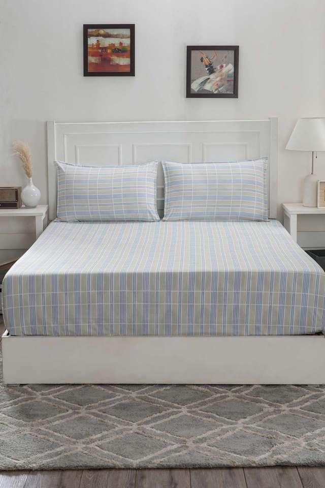 Hermosa-Optimist-Bloom-Berne-Blue-Double-Bed-Sheet-With-Pillow-Case