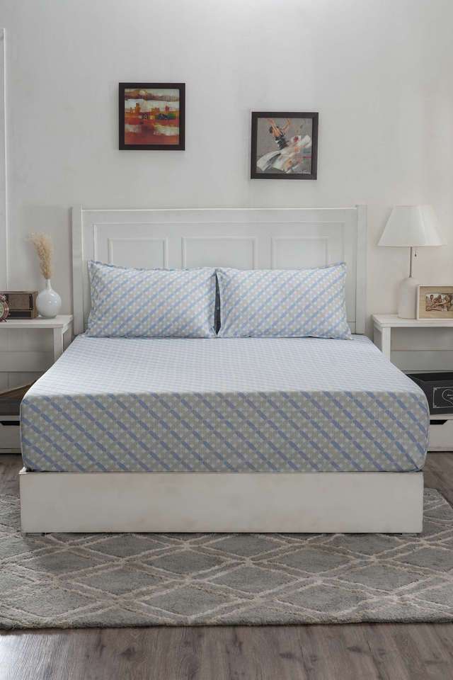 Hermosa-Optimist-Bloom-Esther-Blue-Double-Bed-Sheet-With-Pillow-Case