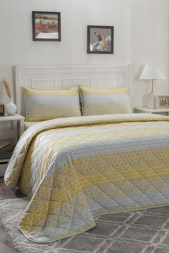 Hermosa-Optimist-Bloom-110-GSM-Multi-Ikat-Yellow-Queen-Quilt-Set