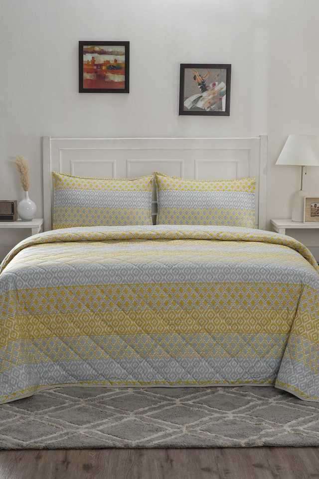 Hermosa-Optimist-Bloom-110-GSM-Multi-Ikat-Yellow-Queen-Quilt-Set