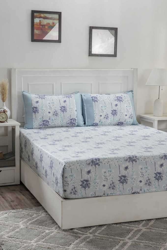 Hermosa-Optimist-Bloom-200-TC-Spongy-Floral-Blue-Double-Bed-Sheet-With-2-Pillow-Covers