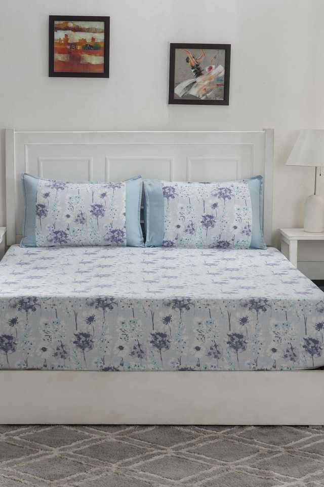 Hermosa-Optimist-Bloom-200-TC-Spongy-Floral-Blue-Double-Bed-Sheet-With-2-Pillow-Covers