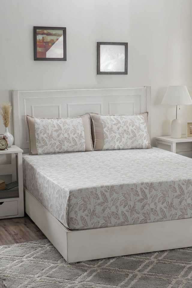 Hermosa-Optimist-Bloom-200-TC-Tropical-Texture-Neutral-Double-Bed-Sheet-With-2-Pillow-Covers