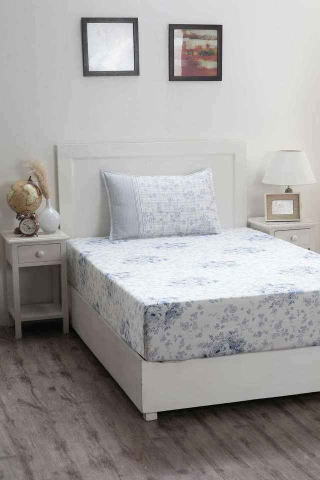 Hermosa-Optimist-Bloom-300-TC-Elmer-Blue-Single-Bed-Sheet-With-1-Pillow-Cover