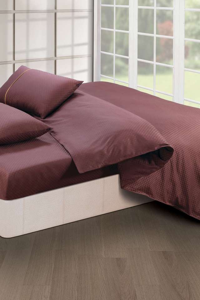 Oxford-100--Cotton-400-TC-Super-King-Bedsheet-with-2-Pillow-Covers---Choco