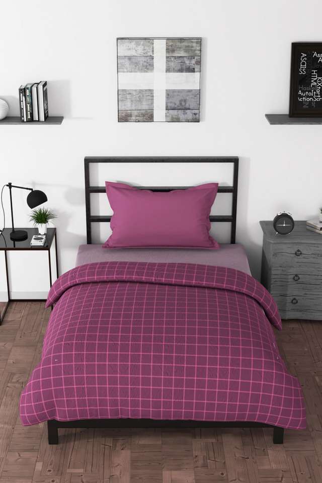 100--Premium-Cotton-Fabric-Comforter-For-All-Weather---Single-(Pacific-Coast)-Checks-Maroon/Pink