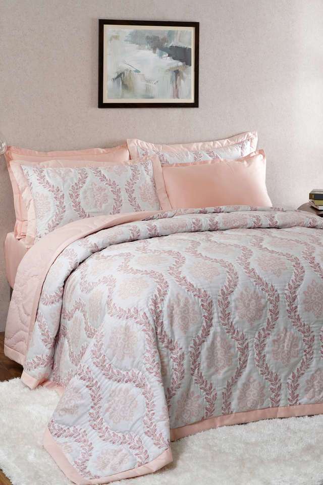 Vintage-Tranquil-Essence-Lawn-Leaflet-145-GSM-Cotton-Quilted-Peach-Double-Quilt