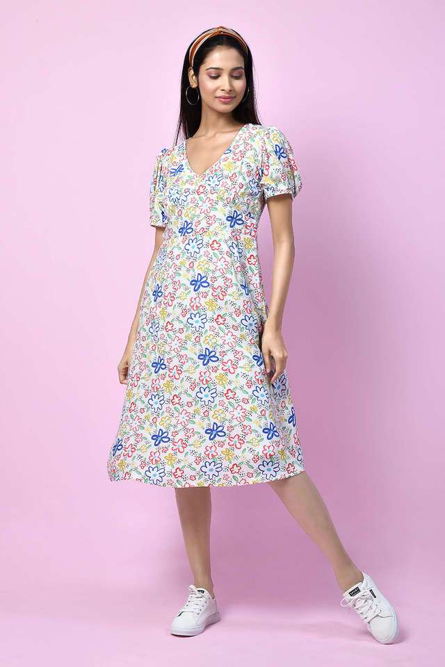 zink london Printed Viscose V Neck Women's Midi Dress-picture-28