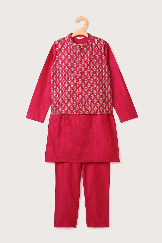 Printed-Blended-Regular-Fit-Boys-Kurta-Pyjama-Jacket-Set