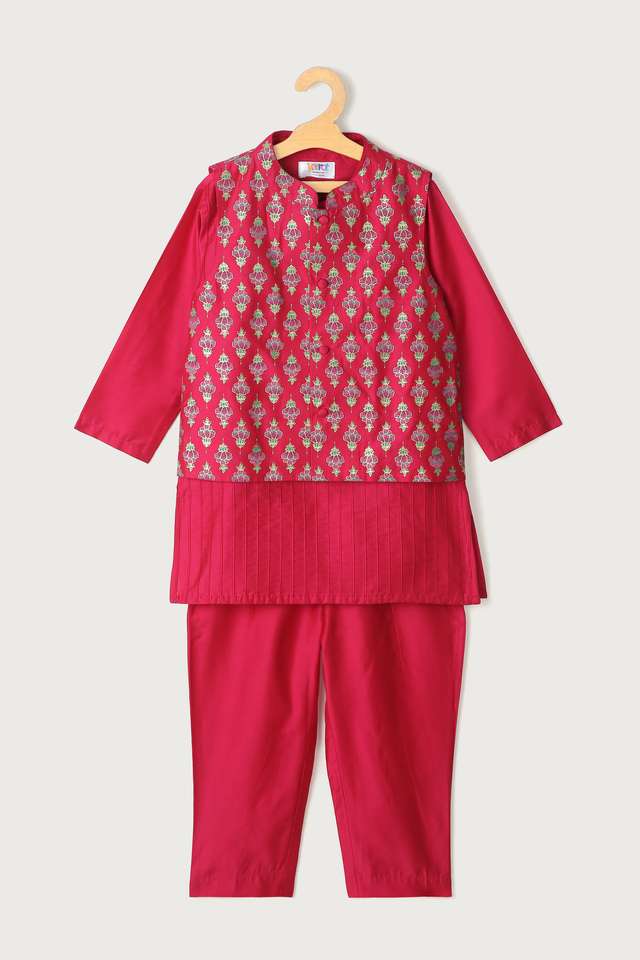 Printed-Blended-Regular-Fit-Boys-Kurta-Pyjama-Jacket-Set