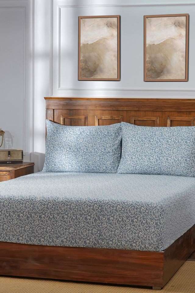Visual-Treat-King-Blue-Bed-Sheet-with-Pillow-Case