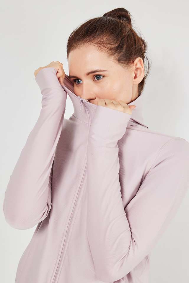 Solid-Hooded-Blended-Fabric-Women-s-Active-Wear-Jacket