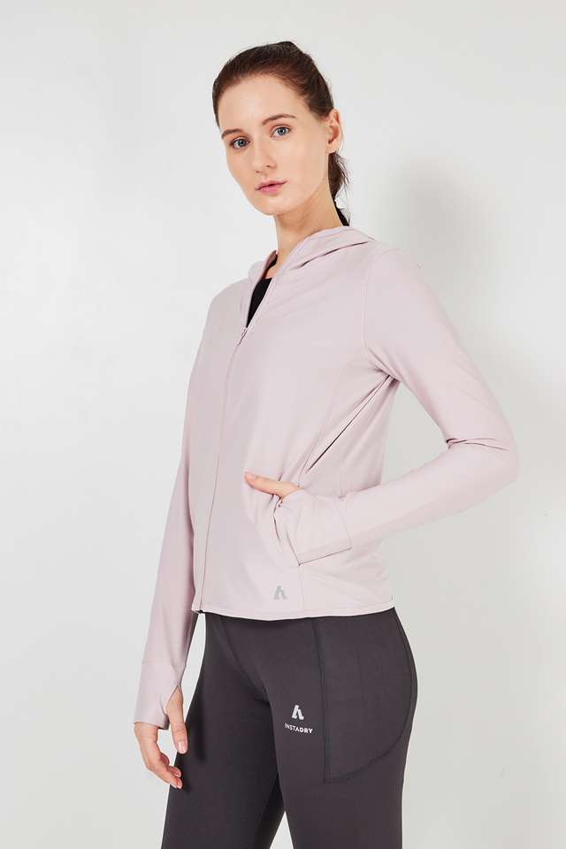 Solid-Hooded-Blended-Fabric-Women-s-Active-Wear-Jacket