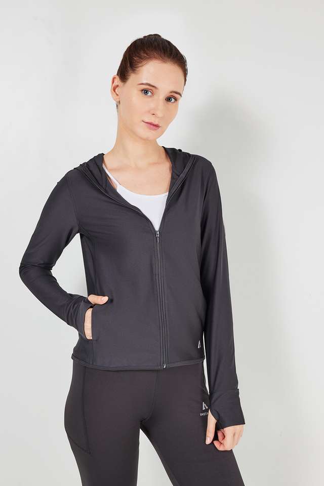 Solid-Hooded-Blended-Fabric-Women-s-Active-Wear-Jacket