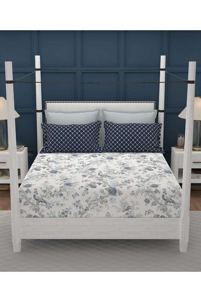 Classic-Mood-Indigo-144-TC-Cotton-1-Bedsheet-with-2-Pillow-Covers