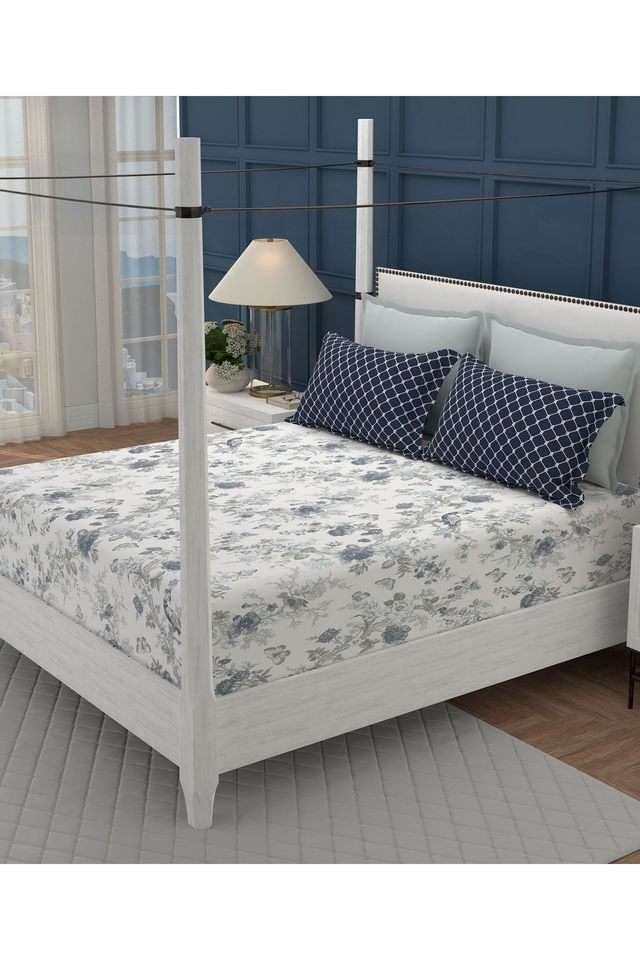 Classic-Mood-Indigo-144-TC-Cotton-1-Bedsheet-with-2-Pillow-Covers