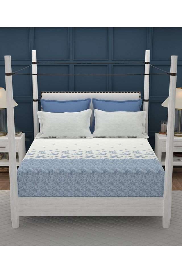 Classic-Mood-Indigo-144-TC-Cotton-1-Bedsheet-with-2-Pillow-Covers