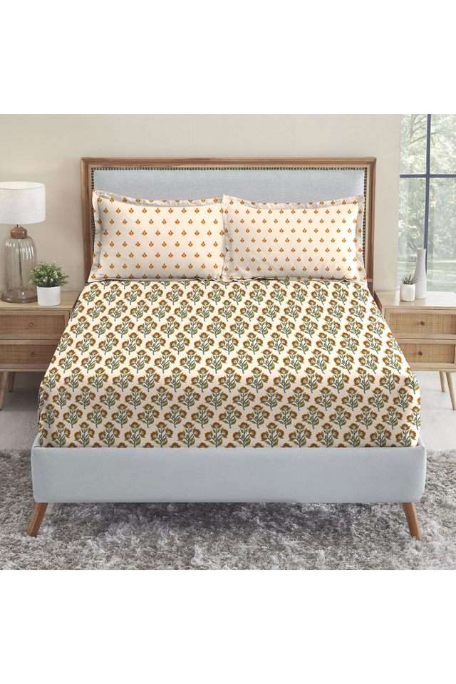 Earth-Lover-Printed-144-TC-Cotton-Double-Bedsheet-&-2-Pillow-Covers