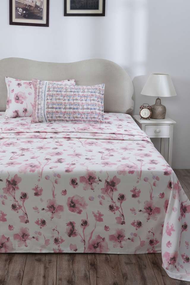 Painterly-Floral-King-Red-Bed-Sheet-with-Pillow-Case